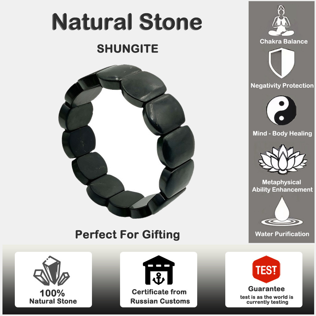 รัสเซีย Shungite สร้อยข้อมือสไตล์ชาติพันธุ์:5G EMF-การป้องกัน,พลังงานสูง,ฮวงจุ้ยสมดุล,ของขวัญอัญมณี