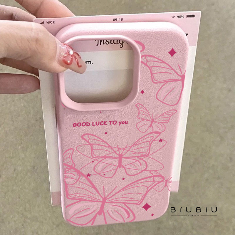 เข้ากันได้กับ iphone 16 Pro Max 15 Casing A pink star butterfly 11 12 13 14 Pro 7 8 Plus X XR XS Max