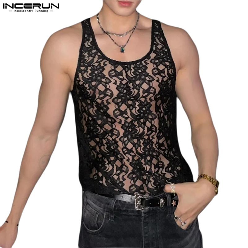 ไม่แน่นอน เสื้อกล้ามแขนกุดตาข่ายมุมมองลําลองสําหรับบุรุษเกาหลี