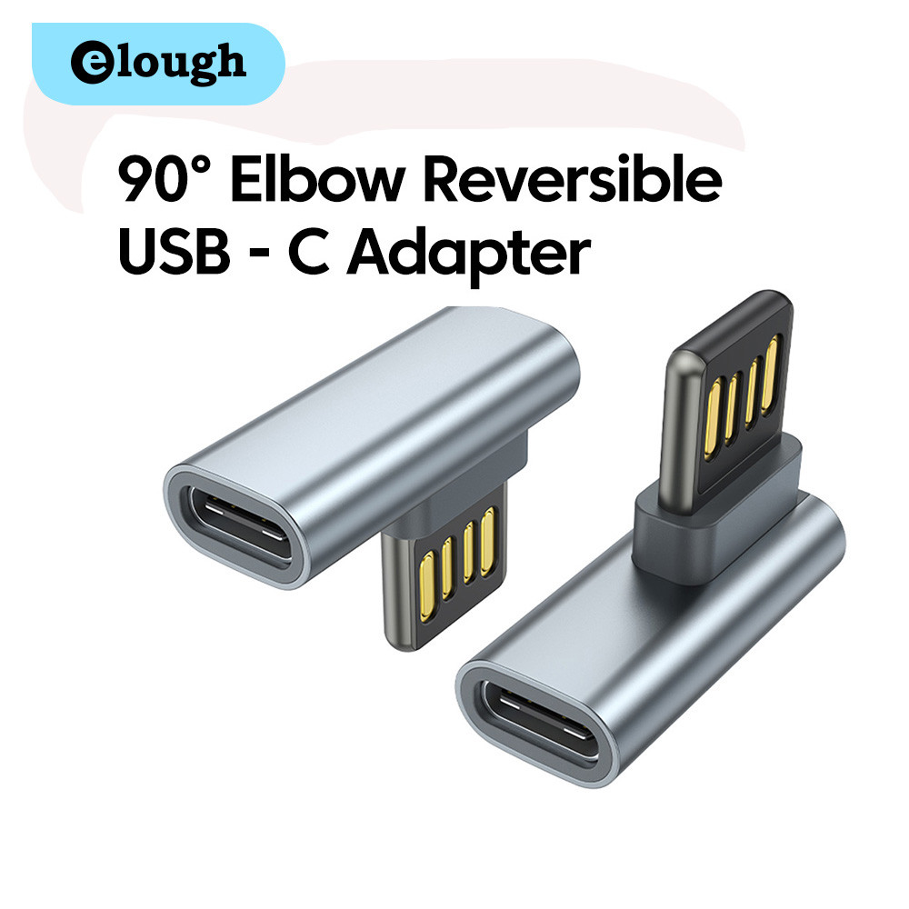 Elough PD60W Dual 90° ข้อศอก Type C หญิงเป็นอะแดปเตอร์ USB OTG USB-C หญิงเป็นตัวแปลงเสียง USB สําหรับหูฟัง Type C