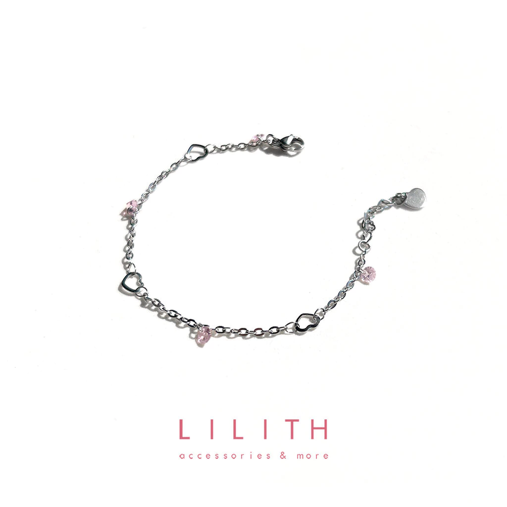 Lilith - tiny heart crystal beads bracelet สร้อยข้อมือ สแตนเลส มินิมอล หัวใจ สีทอง สีเงิน