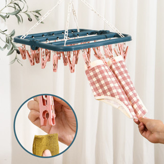ที่หนีบผ้าพลาสติก ไม้หนีบ 32 ตัว ที่ตากชุดชั้นใน ห่วงตากผ้า …