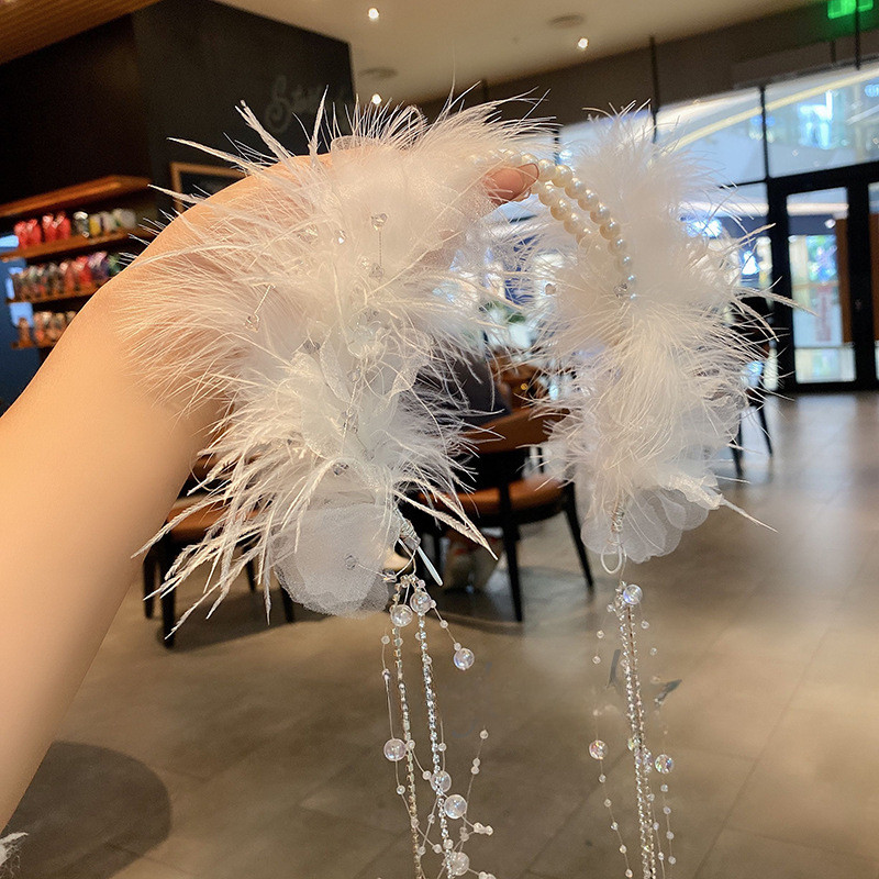 Classy คริสตัลลูกปัด Feather พู่เจ้าสาวคู่คลิปกิ๊บติดผม