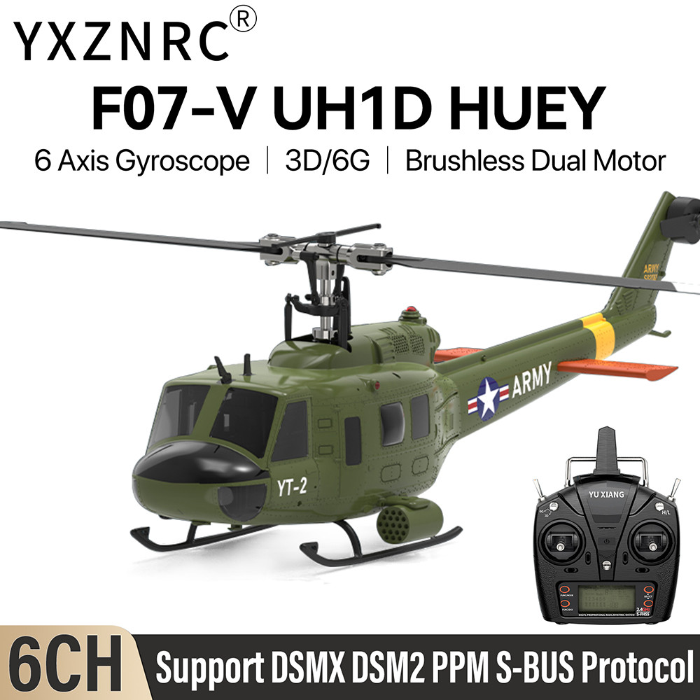2025 ใหม่ YUXIANG RC เฮลิคอปเตอร์ F07-V UH-1 6 แกน Gyro 6CH 3D บิน 1:34 Scale Huey Dual มอเตอร์ไร้แป
