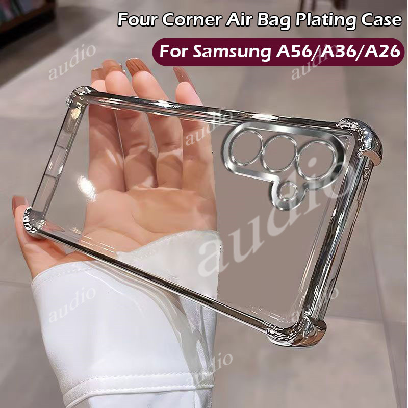 SAMSUNG สําหรับSamsung A57 5Gสี่มุมชุบAnti Dropโปร่งใสเคสโทรศัพท์สําหรับSamsung Galaxy A57 A37 A27 A