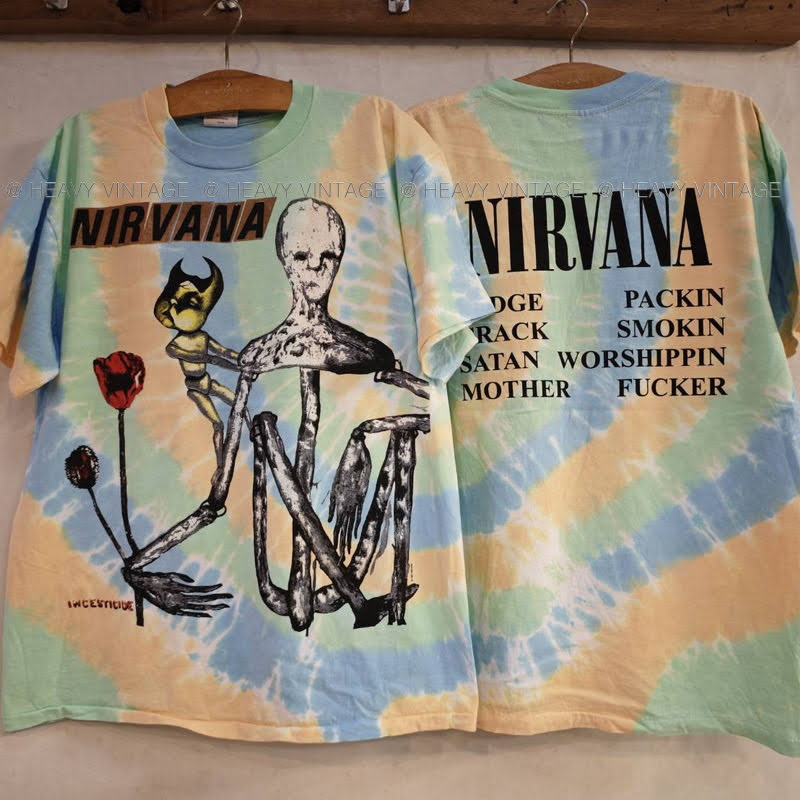 NIRVANA Tie Dye มัดย้อม tag USA เสื้อวินเทจ เสื้อทัวร์ วงร๊อค heavy vintage shirt