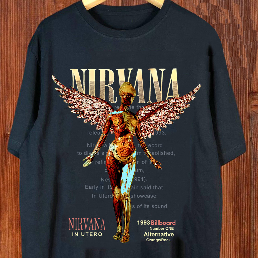 Nirvana เสื้อยืดวงดำขาว S-5XL เสื้อยืดคอตตอน