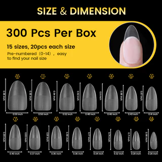 【Local】BORN PRETTY เล็บปลอม Soft Gel 300 ชิ้น/กล่อง ทรงอัลมอนด์ขนาดกลาง-ยาว ครึ่งเล็บ Matte สําหรับฝึกทําเล็บ Art Practice