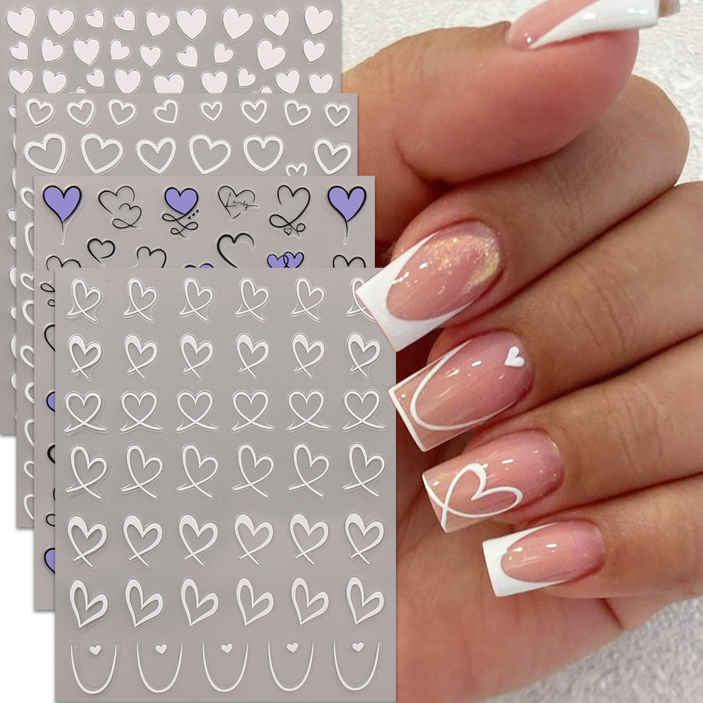 HAMA เล็บสติ๊กเกอร์ติดเล็บขายส่งสีขาว Love รูปหัวใจเล็บฝรั่งเศสสติ๊กเกอร์ตกแต่งสติ๊กเกอร์งานแต่งงานเจ้าสาวเล็บ Art