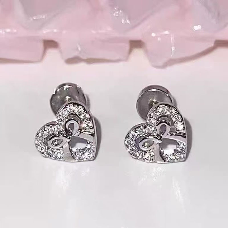 1 ชุดความงาม Rhinestone Heart Bowknot Earbone ต่างหูสําหรับผู้หญิง