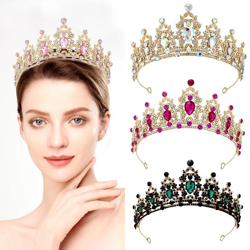 Baroque เจ้าสาว Tiara Vintage สุภาพสตรีแฟชั่นมงกุฎสาวแสดง Tiara สําหรับงานแต่งงานวันเกิดเครื่องประดับผม