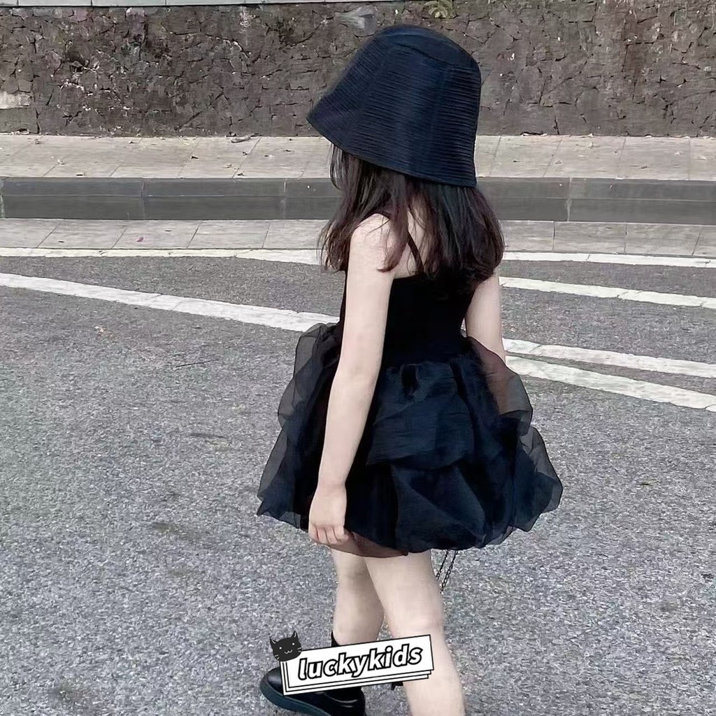 แฟชั่นเด็กสาวตาข่ายตูชุดฤดูร้อนเด็กสาวสลิงชุดเจ้าหญิง