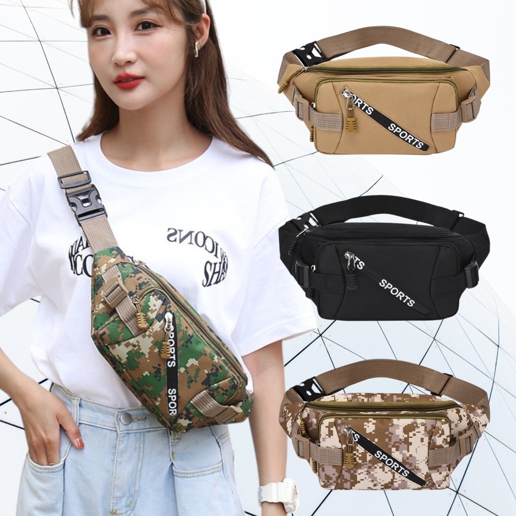(w272) กระเป๋าคาดอก คาดเอว ชายหญิง ลายพรางดิจิตอล มี4ซิป