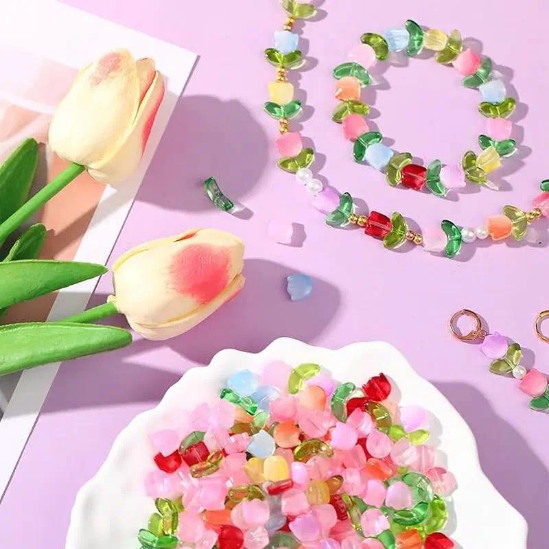 20pcs แก้วทิวลิปดอกไม้ลูกปัด Handcrafted คริสตัลหลวมลูกปัดสําหรับฤดูใบไม้ผลิฤดูร้อนวาเลนไทน์งานแต่งงาน DIY เครื่องประดับทําของขวัญ