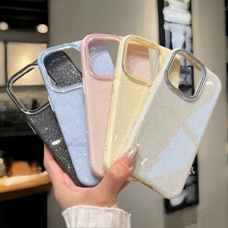 Super Smooth Circle / Glitter IMD Hard Case / Gold  เข้ากันได้กับ iPhone 11 12 13 14 15 16 Pro Max Case