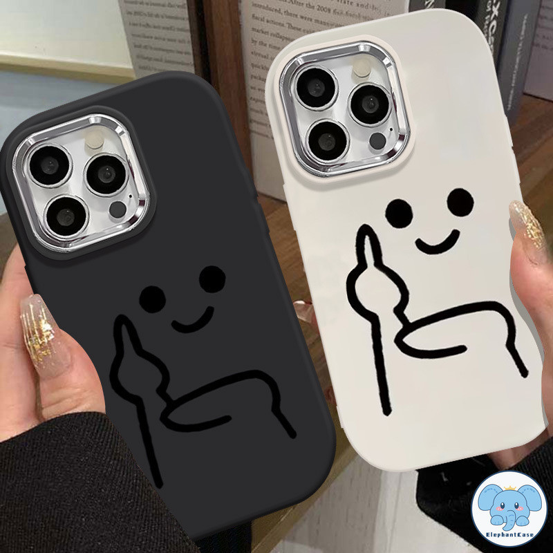 คู่ตลกน่ารักบรรทัด Emoji หรูหราชุบโลหะเลนส์ช็อกฝา iPhone 7Plus 15 11 13 12 14 Pro Max 7 8 Plus XR X XS Max SE 2020