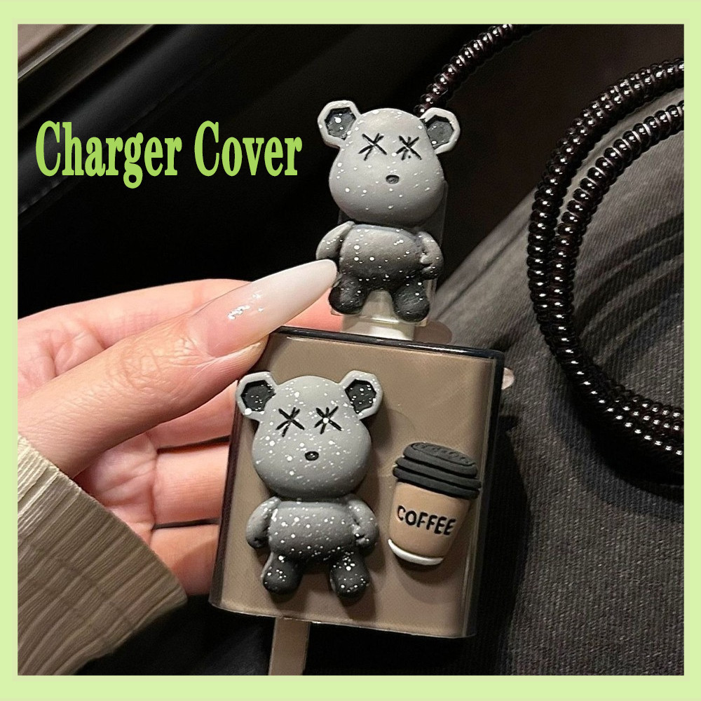 ฝาครอบเครื่องชาร์จสําหรับ OPPO 33w Frosting หมีรูปแบบการ์ตูนสีเทา Soft TPU กรณี Android USB ประเภท C Prot สําหรับ op 18w/65w/67w/80w/100w Charger Protector ฝาครอบ