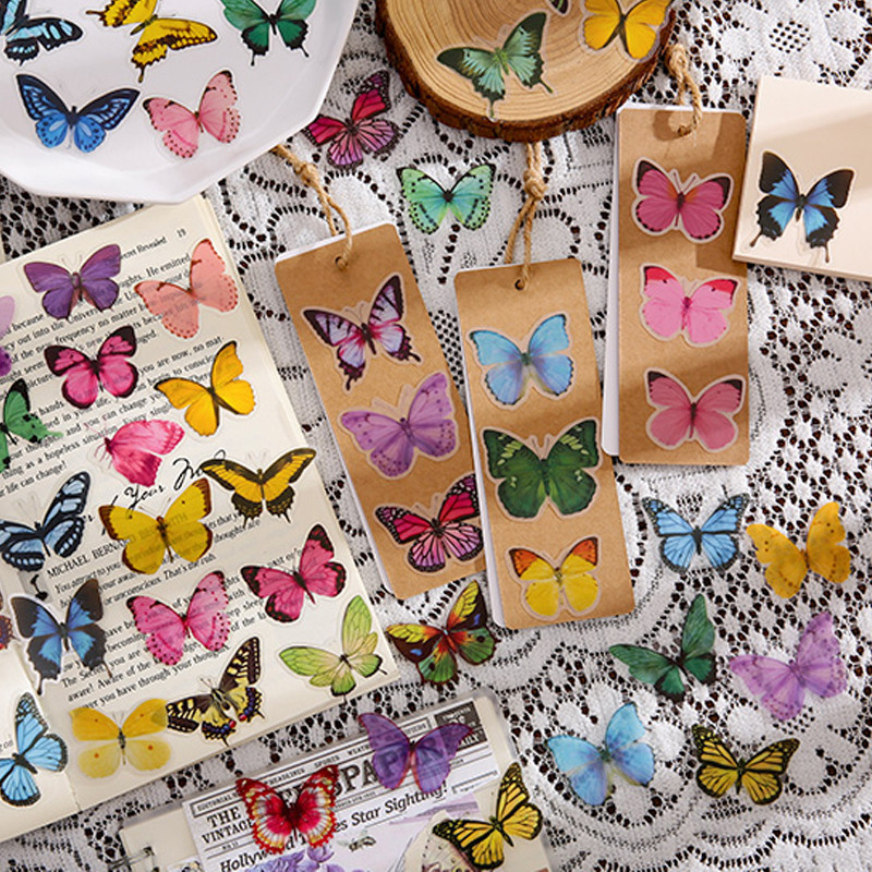 สติกเกอร์ ลายผีเสื้อ หลากสีสัน สําหรับตกแต่งไดอารี่ นักเรียน DIY จํานวน 40 ชิ้น