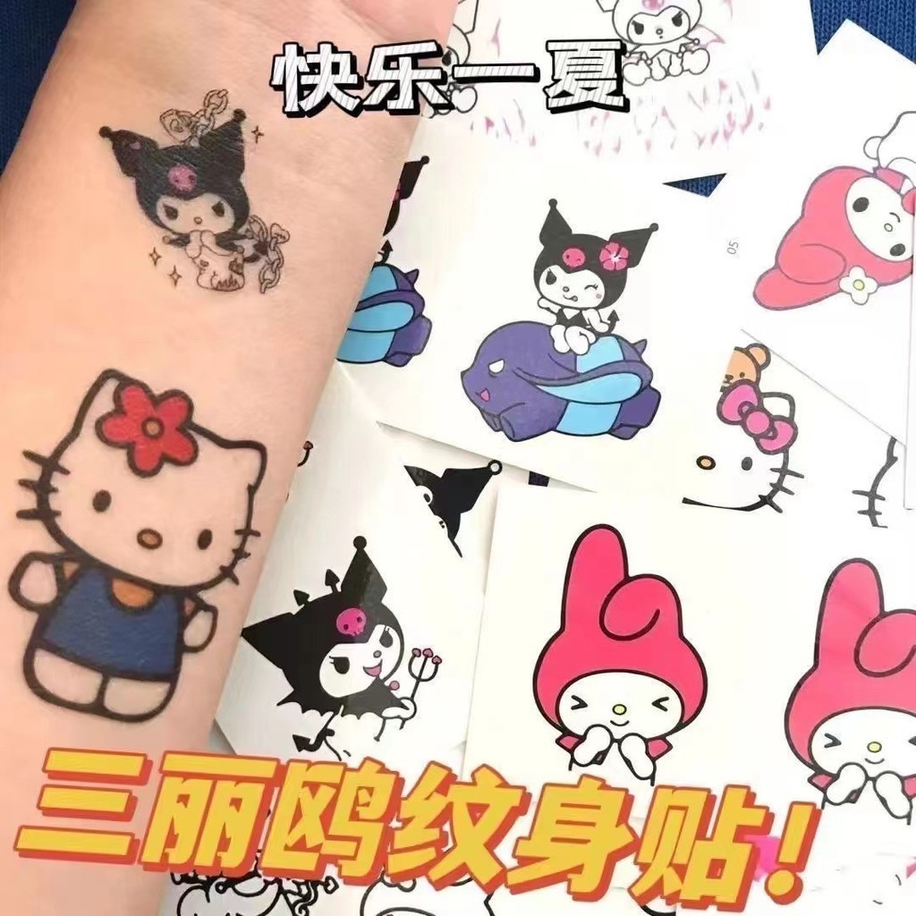 [พร้อมส่ง] ใหม่ สติกเกอร์รอยสัก ลายการ์ตูน Kuromi Sanrio Hello Kitty แบบใช้แล้วทิ้ง สําหรับนักเรียนหญิง