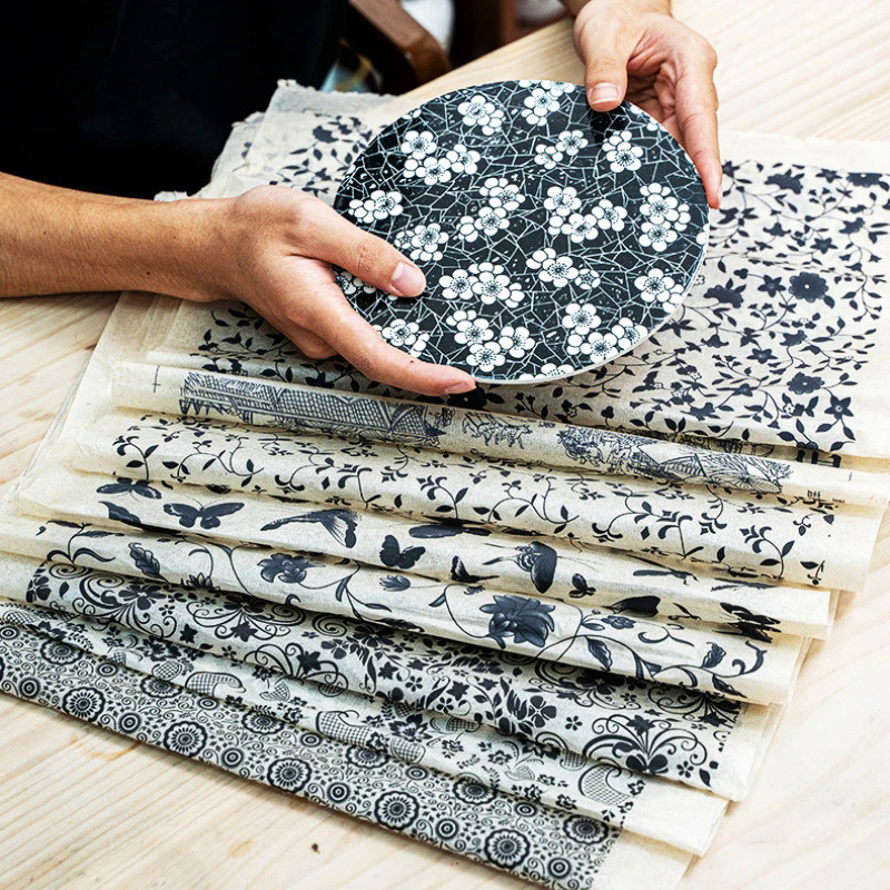 1PCS Pottery Art Transfer Paper Glaze Underglaze Black Flower Paper Jingdezhen Ceramic Decal Paper D
