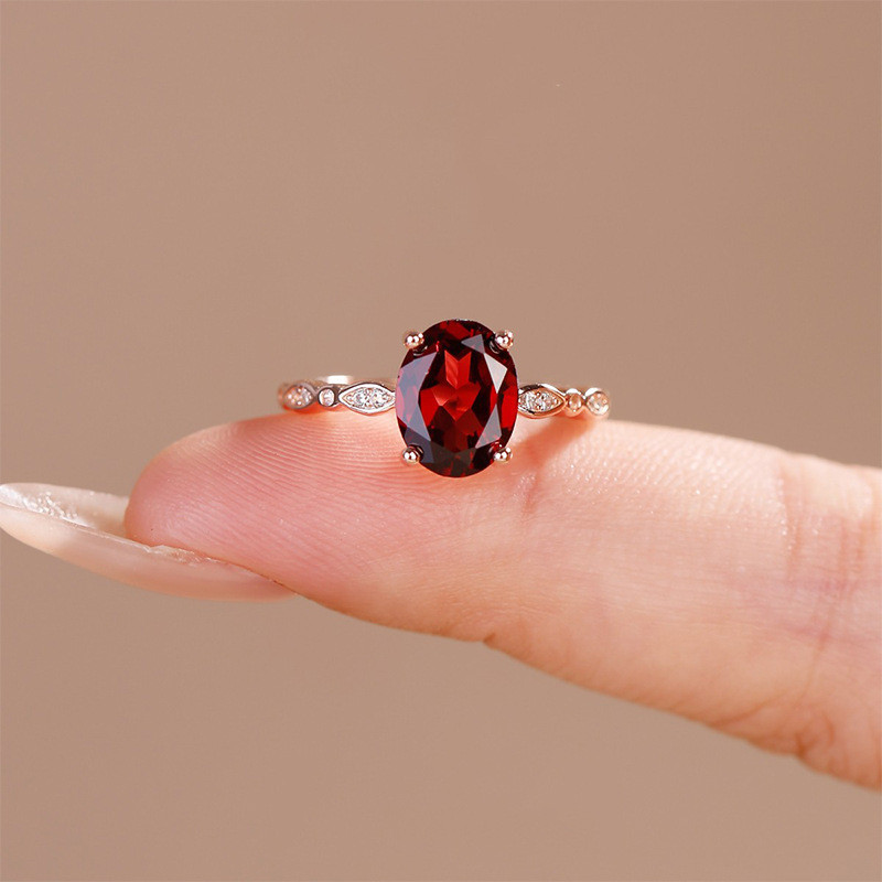 เกาหลี Simple Elegant Ruby Rose Gold ไทเทเนียมเหล ็ กผู ้ หญิงแฟชั ่ นเครื ่ องประดับเพชรคริสตัลแหวนปรับขนาด