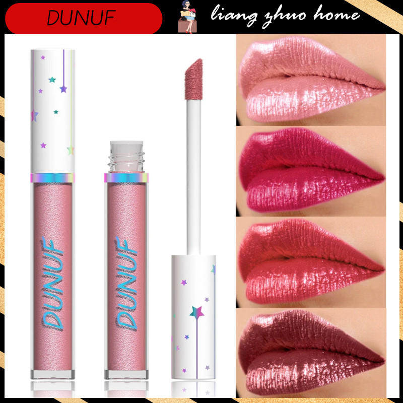 Dunuf ลิปสติก ลิปกลอส เนื้อแมตต์ กันน้ํา ประกายมุก สีชมพู 12 สี