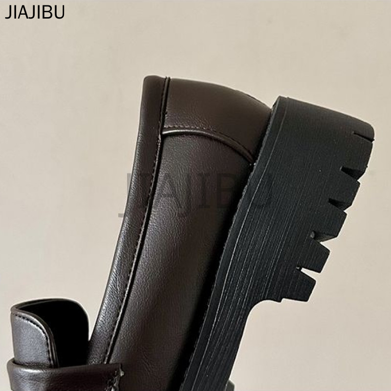 Size 35-43 High Quality Large Size Women's Shoes Korean Fashion Platform Mary Jane Shoes 42 Non-slip Round Toe Thick Heels Lolita Shoes Lazy Shoes Japanese Black Shoes British College Style JK Uniform Shoes Brown Small Leather Shoes Cosplay Princess Shoes