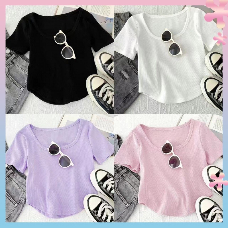 Girls' Short SleeveTT-shirt round Neck Summer Thread Stretch Children's Bottoming Shirt Baby Western Style Top