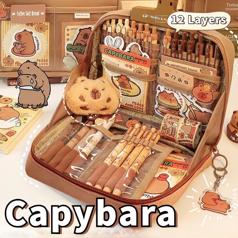 Kawaii กระเป๋าดินสอ กระเป๋าเครื่องสําอาง กระเป๋าเครื่องเขียน น่ารัก 12 ชั้น ความจุขนาดใหญ่ สไตล์เกาหลี