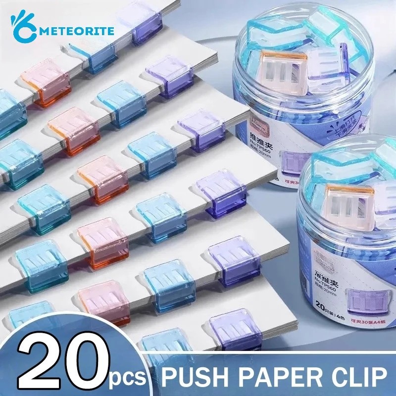 20 ชิ ้ น/ชุดมินิสีแฟ ้ มพลาสติกดัชนีหน ้ า Pusher Binder คลิปสํานักงานโรงเรียนกระดาษทดสอบเอกสารการเรียงลําดับคลิปเก ็ บ