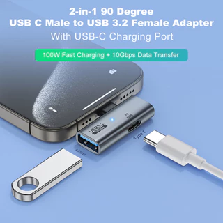 Fonken 2 in 1 อะแดปเตอร์ USB C ตัวผู้ เป็น USB 3.2 ตัวเมีย พร้อมพอร์ตชาร์จ PD100W รองรับฟังก์ชั่น OTG สําหรับโทรศัพท์มือถือ แล็ปท็อป