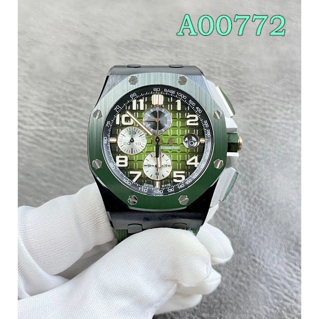 Apf Factory Watch Royal Oak Offshore Type Series 26405CE เซรามิคสีเขียว Automatic Mechanical Chronograph Rubber Strap 44 มม .