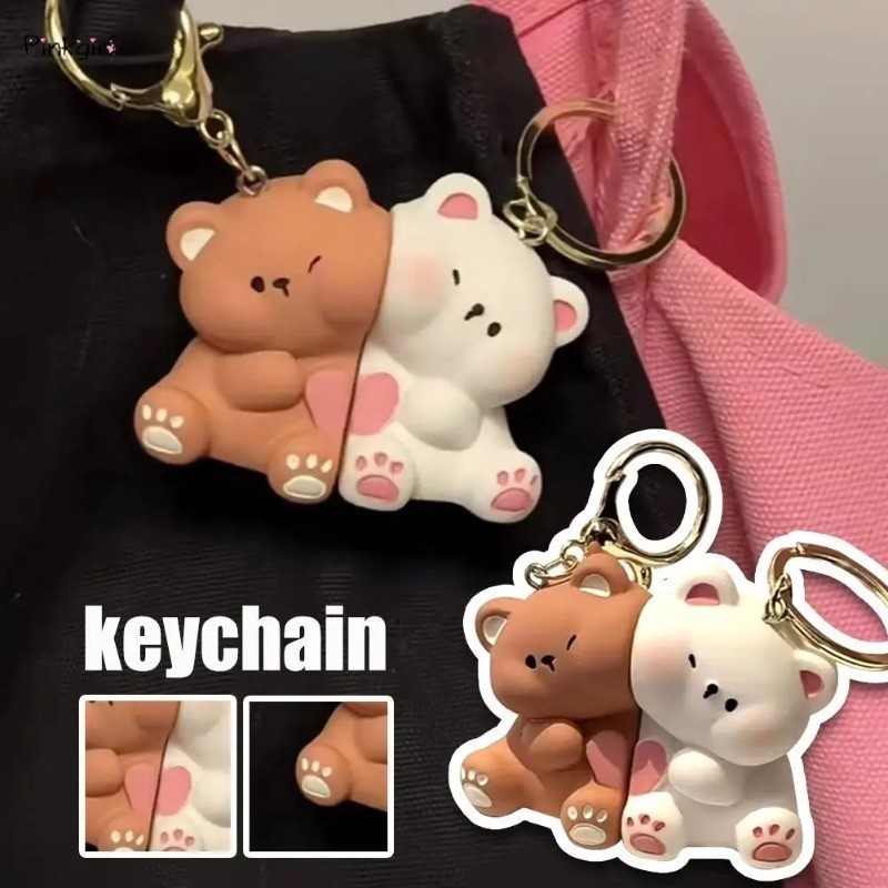 คู ่ แม ่ เหล ็ กน ่ ารักหมีจี ้ พวงกุญแจหวานกระเป ๋ าเป ้ สะพายหลังแม ่ เหล ็ ก Charms พวงกุญแจรถพวงกุญแจเพื ่ อนที ่ ดีที ่ สุดของขวัญ