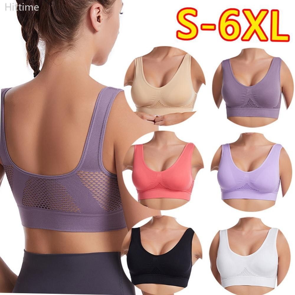 Hittime ตาข ่ ายไร ้ รอยต ่ อผู ้ หญิงกีฬา Bras ฟิตเนส Gym วิ ่ งชุดชั ้ นในกันกระแทก Bra Breathable ไม ่ มี Underwire Bralette S-6XL Plus ขนาด Crop Top โยคะ Bra B6H7[NVEP]