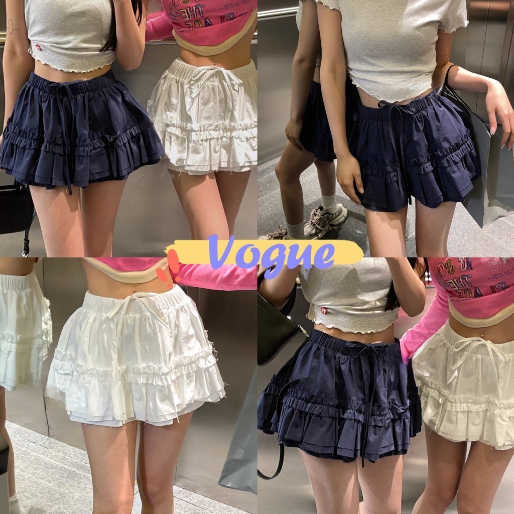 Vogue พร้อมส่ง กระะโปรงเอวสม๊อค สีพื้นขาวดำ ทรงน่ารักเจ้าหญิงๆ (2923)- NZ-XM