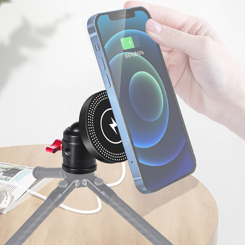 Bgning ถ้วยดูดแม่เหล็กที่วางโทรศัพท์ 360 Pan Tilt ปรับหัวบอลรองเท้าเย็น Mount ไร้สายชาร์จสําหรับ MagSafe ขาตั้งกล้องยึด