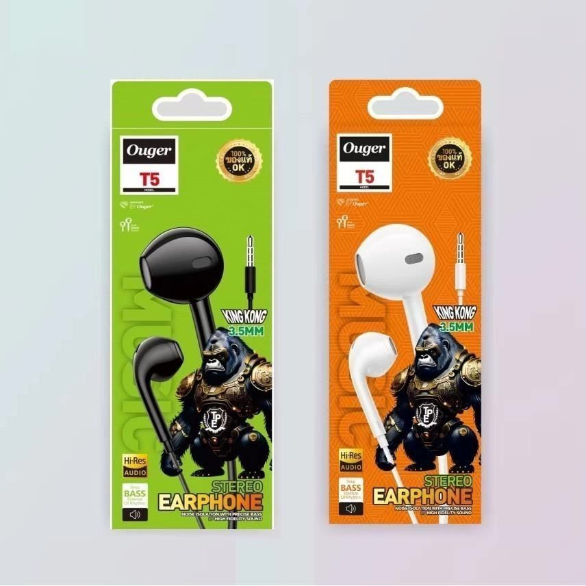 Ouger หูฟังทรงearbuds 3.5mm เบสแน่น เสียงชัด มีไมค์ สำหรับมือถือแอนดรอยด์และอุปกรณ์อื่นๆ หูฟังสมอลทอล์ค