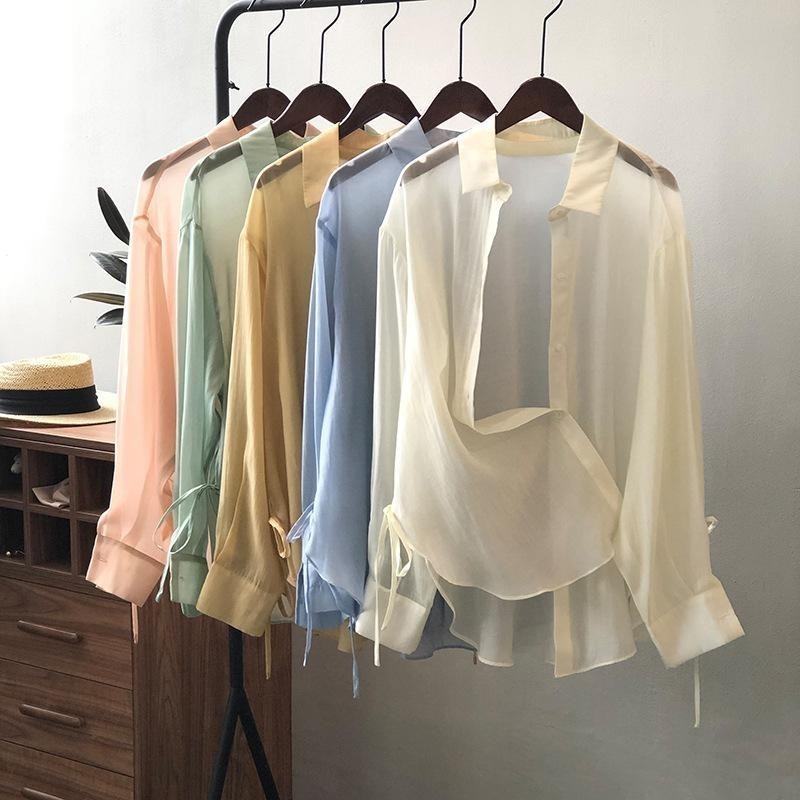 Grace w325 เสื้อเชิ้ตสีพื้น เสื้อเชิ้ตแบบบางสีพื้น แขนยาว ป้องกันแดด แฟชั่นฤดูร้อน 5สี