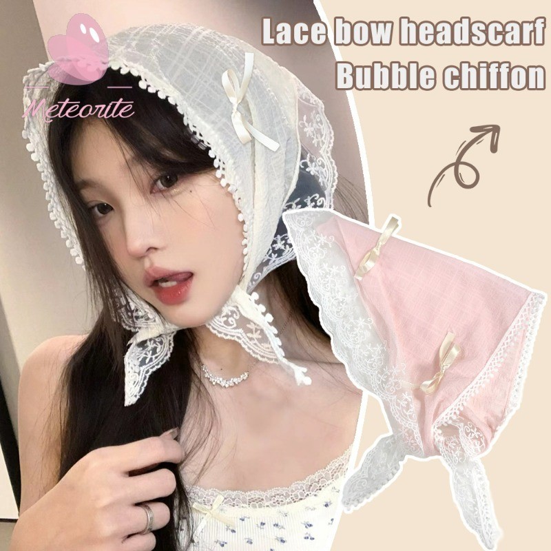 Elegant ฤดูร้อนลูกไม้สามเหลี่ยม Headscarf ผู้หญิง Headwear สาวหวานลูกไม้ Bow ผมผ้าพันคอ Travel Photo Headband