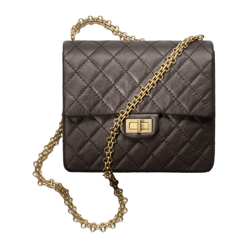 Chanel/Chanel Women's Bag 2.55 mini dark brown calf leather blend diamond checkered single shoulder crossbody bag