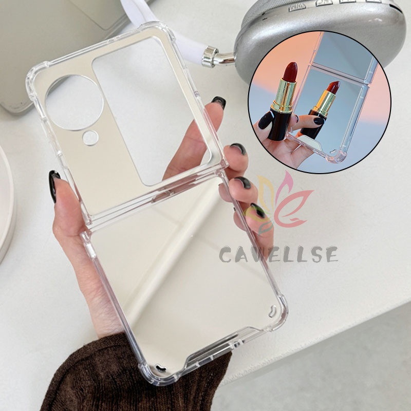 Luxury Clear Makeup Silver Mirror PC +TPU Casing OPPO Find N2 N3 Flipกันกระแทกฝาครอบหลัง
