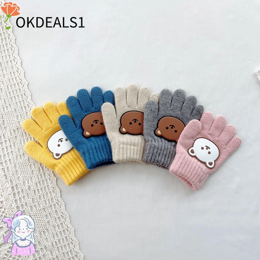 Dealshop ถุงมือถัก ผ้าขนสัตว์ ลายหมีน้อยน่ารัก ให้ความอบอุ่น แฟชั่นฤดูหนาว สําหรับเด็ก
