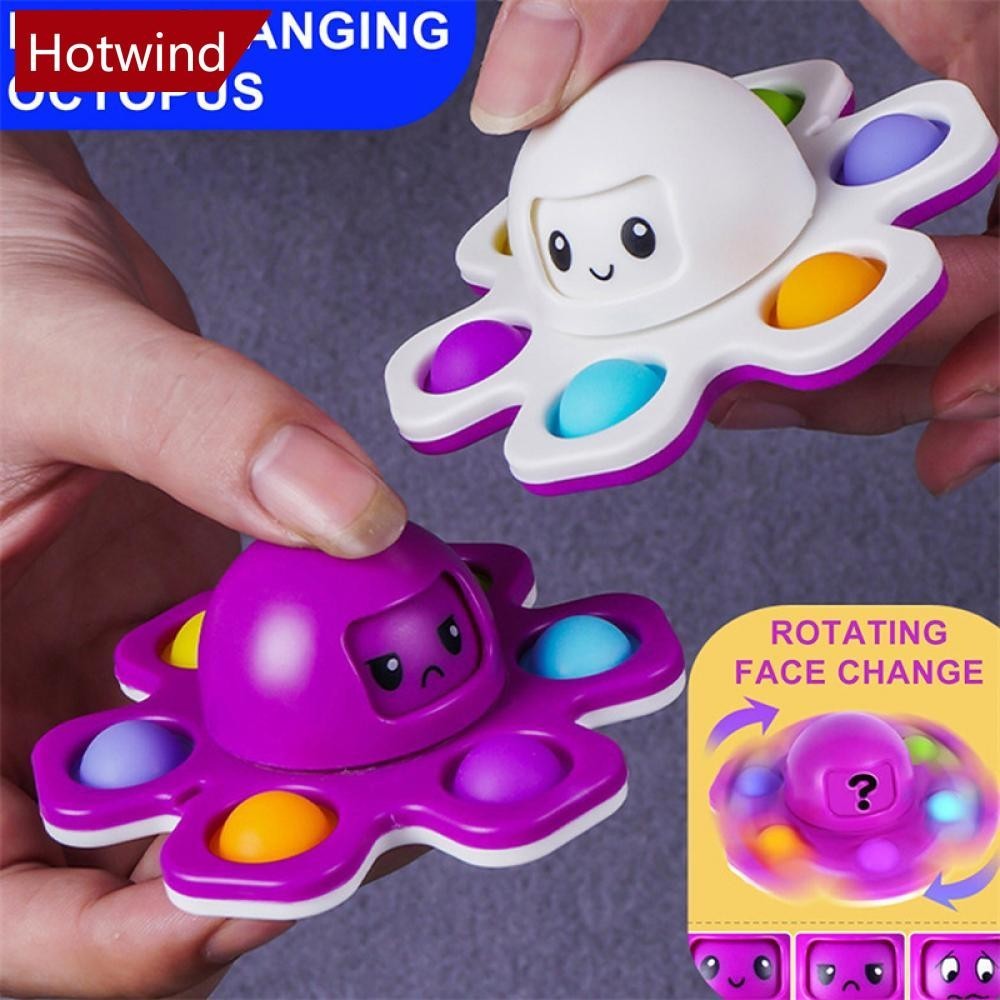 Hotwind Pop It ความเครียดบรรเทาซิลิโคน Interactive Flip Octopus เปลี่ยน Faces Spinner Push Pops Bubble Spinner Fidget ของเล่น E6O2