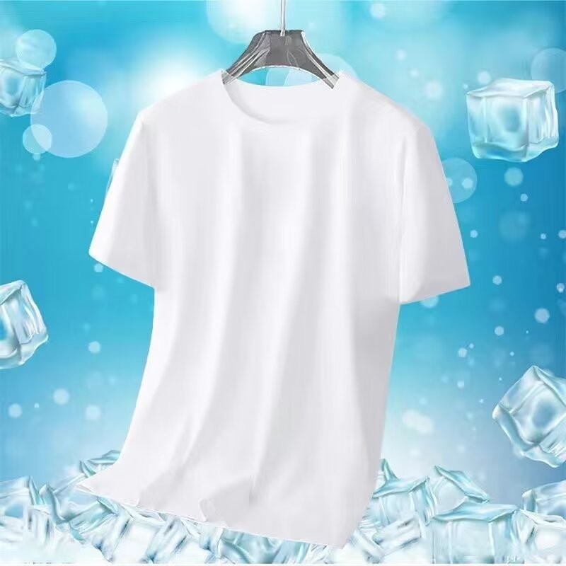 2024 ฤดูร้อนสีทึบผ้าไหมน้ําแข็งแขนสั้นเสื้อยืดหลวมขนาดใหญ่สบายๆทุกการแข่งขันเสื้อยืดเสื้อผ้าอินเทรนด์ชาย ที1