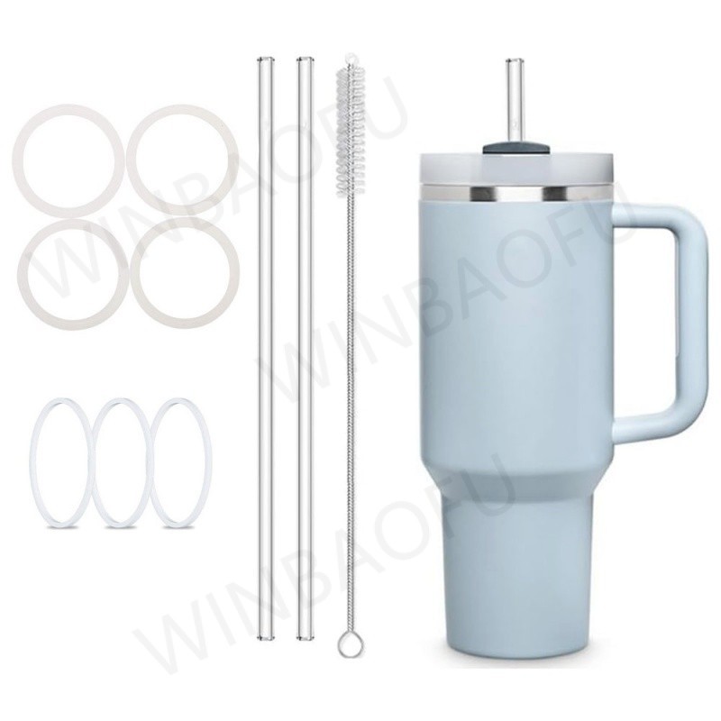 หลอดสําหรับ Stanley 40 oz ถ้วยเปลี่ยนฟางเข้ากันได้กับหลอด Stanley Tumbler, 6 หลอดนํากลับมาใช้ใหม่ได้พร้อมแปรงทําความสะอาด 1 อัน, Tritan, Clear