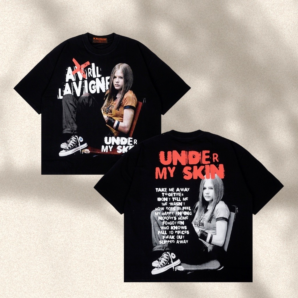 Kkontener AVRIL LAVIGNE OVERSIZE TSHIRT BLACKBlack and white print fashion T-shirt