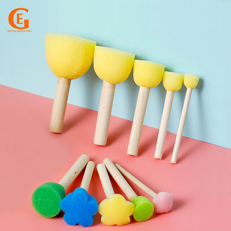 10 ชิ ้ น/ชุดฟองน ้ ําแปรงทาสีไม ้ จับทรงกลมลายดอกไม ้ ฟองน ้ ําซีลศิลปะภาพวาดเครื ่ องมือสําหรับเด ็ กนักเรียน