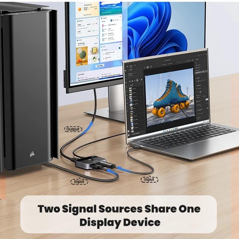 Ugreen Displayport DP1.4 Splitter Switch 8K 4K Bi-Direction สําหรับ Xiaomi กล ่ องวิดีโอเกม DP Cable Switcher Converter