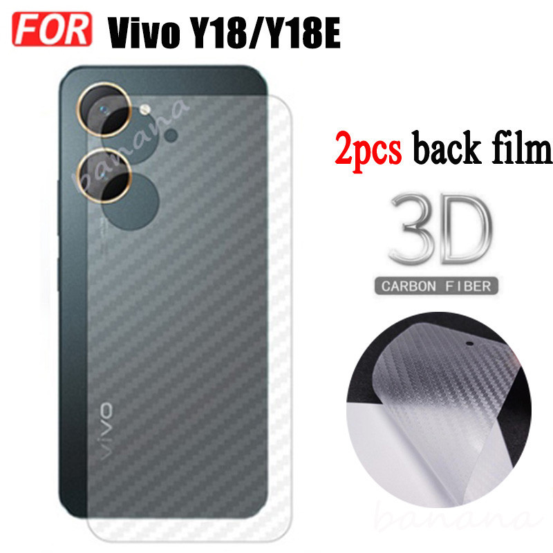 2pcs Vivo Y18 Y38 Y03 Y27S Y27 Y36 Y35 Y17S Y100 รูปแบบคาร์บอนไฟเบอร์ Matte กลับฟิล์มด้านหลังสติกเกอร์โปร่งแสงนุ่มป้องกันฟิล์ม