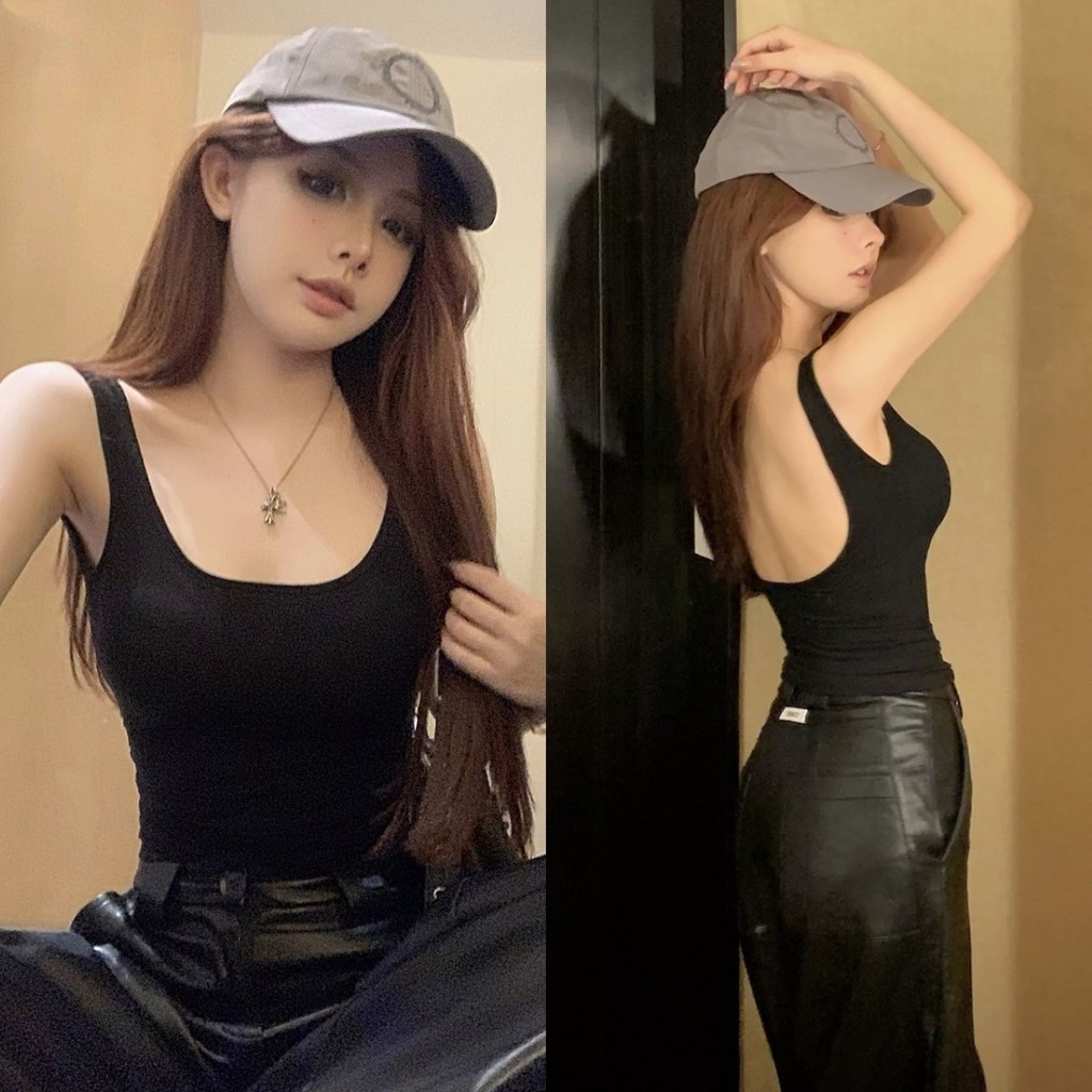 ราคาถูกที่สุด บอดี้สูทเว้าหลัง ทรงเสื้อกล้าม สีดำ เป้ากระดุมแป๊ก อกมีฟองน้ำ